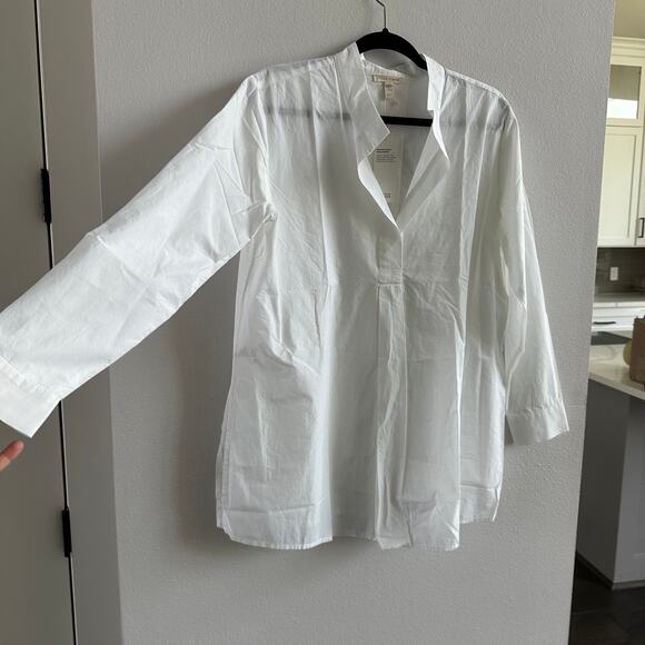 Eileen Fisher Washed Organic Cotton Poplin Stand Collar Top New Size Medium - Picture 4 of 5